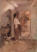Nicolae Grigorescu Old Woman Sewing oil painting on canvas